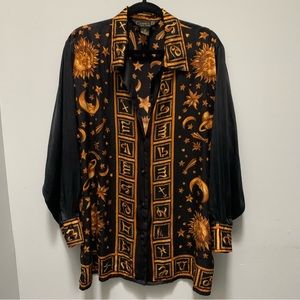 VINTAGE RARE Astrological Pure Silk Blouse! All 12 Zodiac symbols!